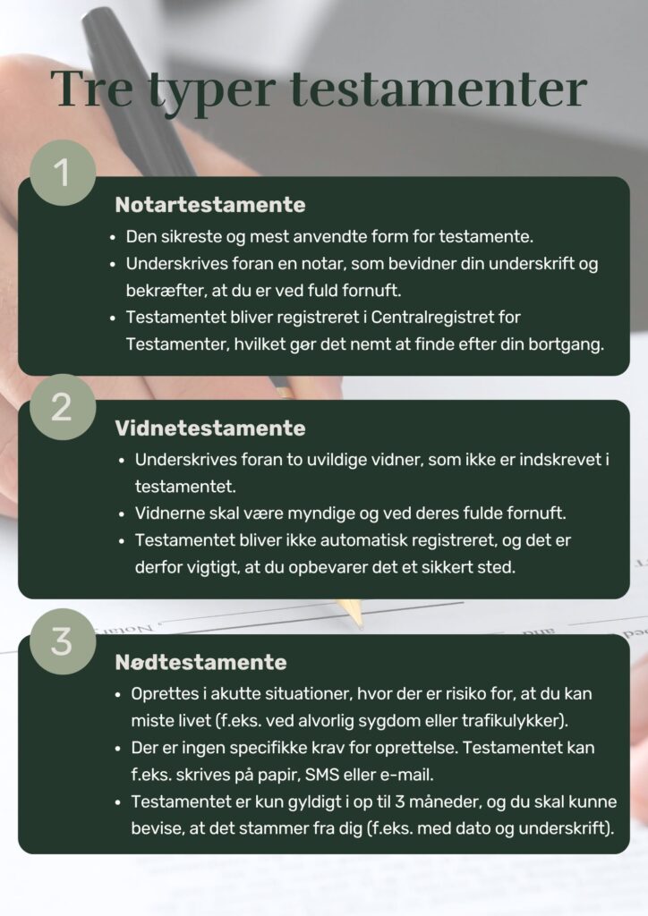 Notartestamente, vidnetestamente og nødtestamente
